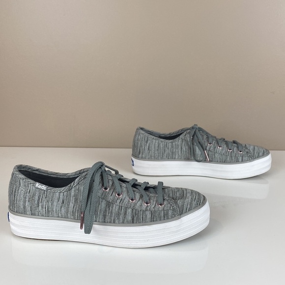 Keds Triple Kick Heathered Stripe Knit Light Grey Platform Sneakers Size 10 - Picture 2 of 16